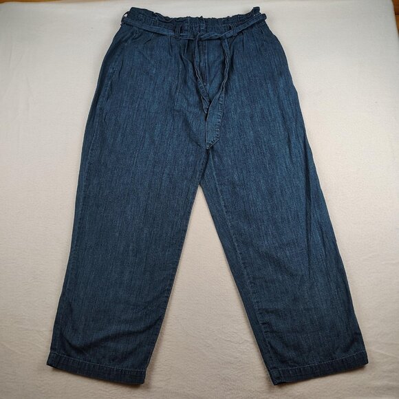 J Crew Paperbag Waist Pants Womens sz 8 Blue Denim Tie Belt - Picture 1 of 8